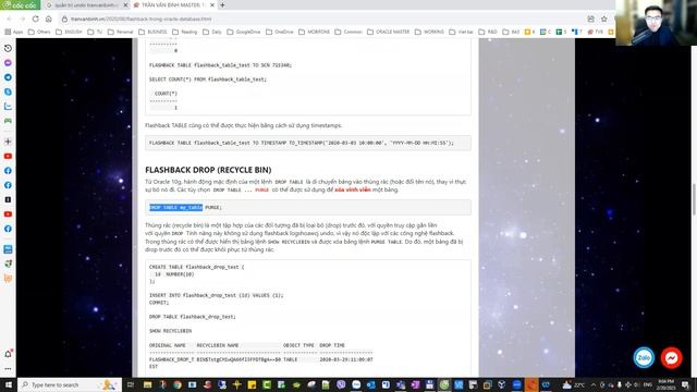Bí kíp sử dụng Oracle Flashback để khôi phục dữ liệu trong tích tắc Oracle Database | Trần Văn Bình смотреть онлайн
