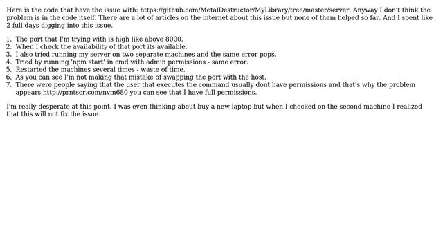 node Error: listen EACCES: permission denied ON ANY PORT s (2 Solutions!!) смотреть онлайн