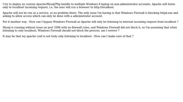 Running Apache on Windows without administrator priviledge when listening only on Localhost смотреть онлайн