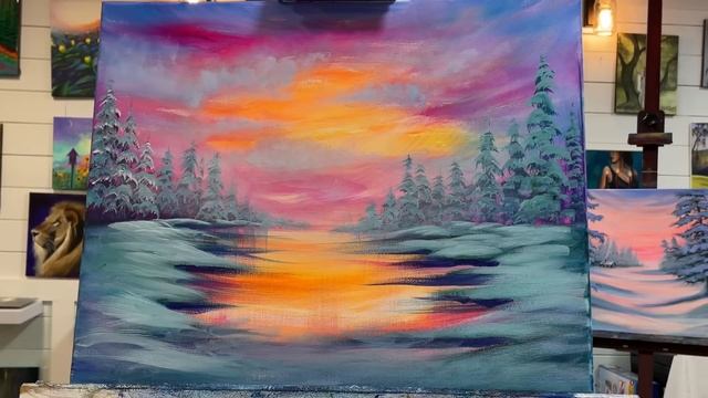 How To Paint A Winter Landscape ❄️ step by step painting tutorial for beginners смотреть онлайн