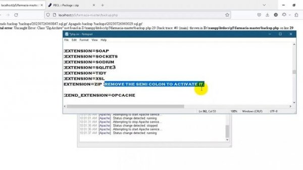 Fatal error: Uncaught Error: Class "ZipArchive" not found in XAMPP