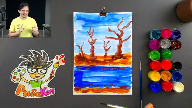 Ледоход на реке - рисуем красками Весна - РыбаКит папа рисует смотреть онлайн