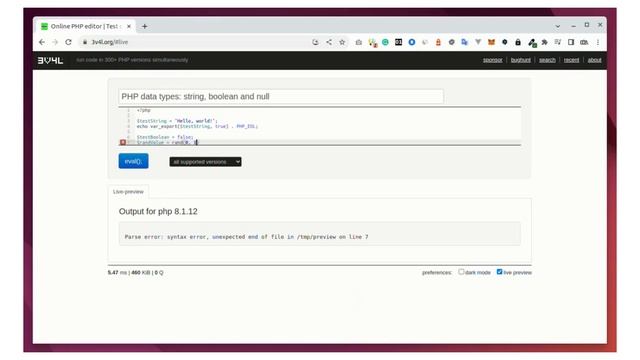 PHP data types string, boolean and null - 5 minute tutorial (no sound) смотреть онлайн