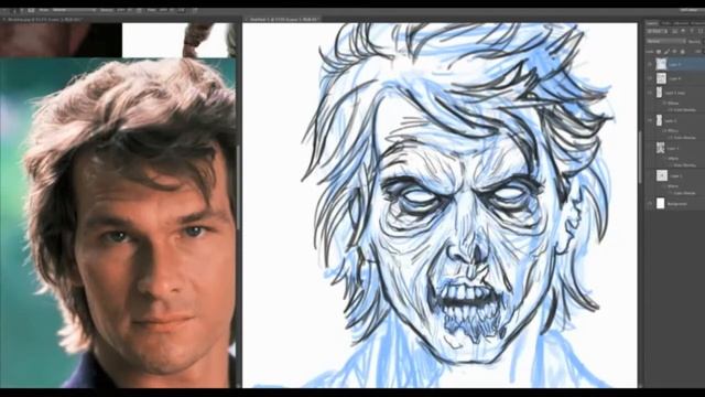 Turning Patrick Swayze Into A Zombie - Loose Sketch in Photoshop смотреть онлайн