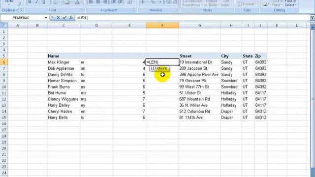 Excel 2007: RIGHT, SEARCH And LEN FUNCTIONS смотреть онлайн