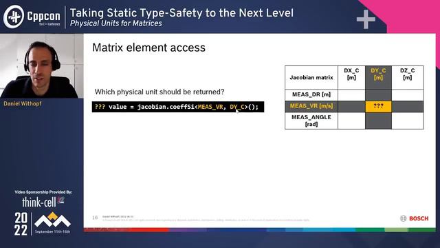 Taking Static Type-Safety to the Next Level - Physical Units for Matrices - Daniel Withopf CppCon 22 смотреть онлайн