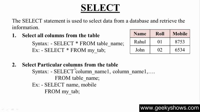 20. SELECT All or Particular Column records in SQL (Hindi) смотреть онлайн