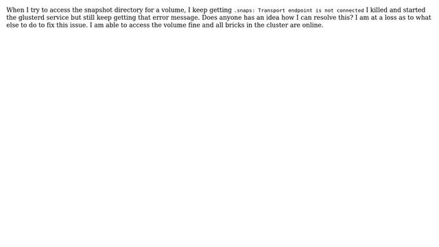 Gluster snapshot directory error: Transport endpoint is not connected смотреть онлайн