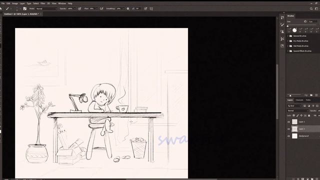 Concept art - part 1 '' Little girl studying'' ( rough sketch ) смотреть онлайн