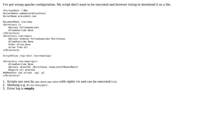 Apache configuration problems? Why Perl scripts can't be executed - browser download scripts смотреть онлайн