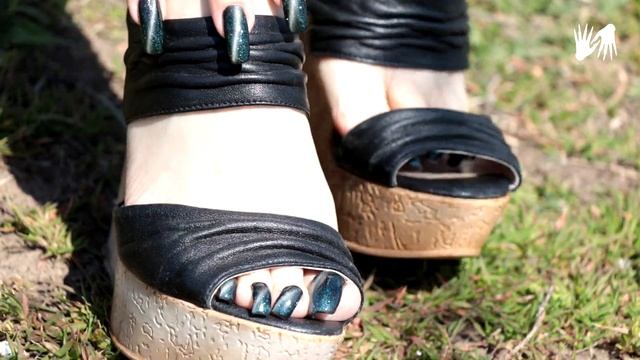 Tapping And Scratching Shoes ? Hand And Foot Movements. Long Nails