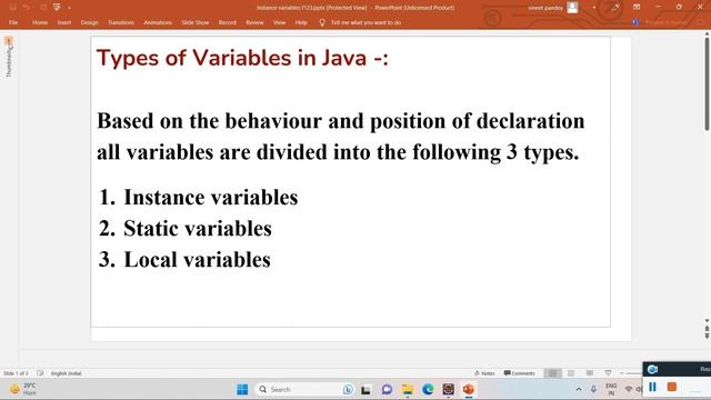 Types of variable in java || Instance variable || java interview question смотреть онлайн