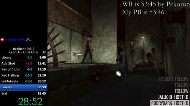Resident Evil 2 (J) - Leon A Knife Only (Normal) Speedrun - 53'39'' (PC) смотреть онлайн