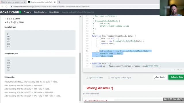Insert a node at the head of a linked list - Hackerrank - Javascript смотреть онлайн