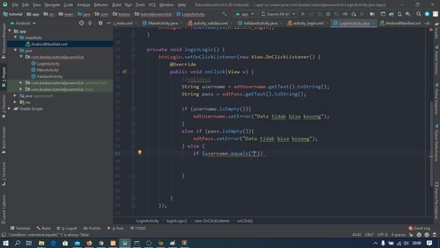 Menambahkan Onclick pada button java android part 4 (Case Login) смотреть онлайн