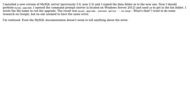 Databases: Unknown option '--no-beep' смотреть онлайн