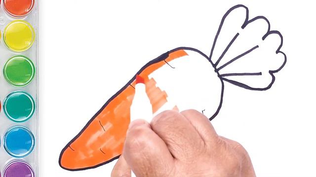 Как нарисовать морковь / мультик раскраска морковь для детей / Раскраски малышам / Узнать цвета смотреть онлайн