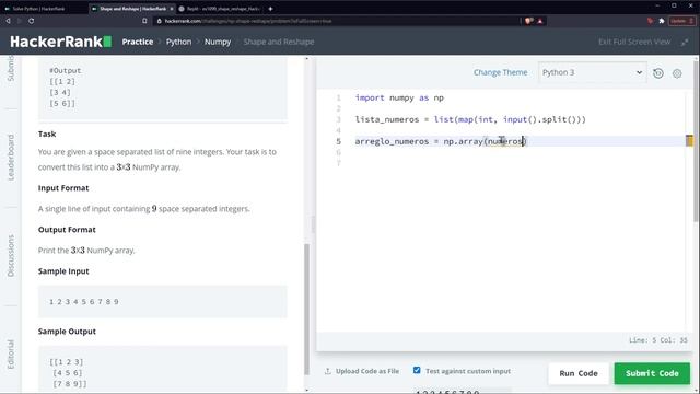 Python Ejercicio: 1099 2/2 HackerRank Propiedad shape y Función reshape() para Cambiar Forma Arregl смотреть онлайн