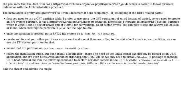 I wanted to install arch linux on a UEFI/GPT system and had questions about the process смотреть онлайн