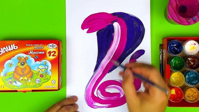 Как нарисовать ЗМЕЮ - урок рисования КРАСКАМИ для детей смотреть онлайн