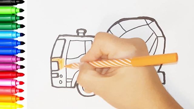 How to draw a car concrete mixer / как нарисовать бетономешалку ? смотреть онлайн