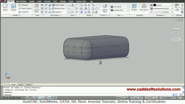 AutoCAD 3D Fillet & Chamfer Command Tutorial | AutoCAD 2010 смотреть онлайн