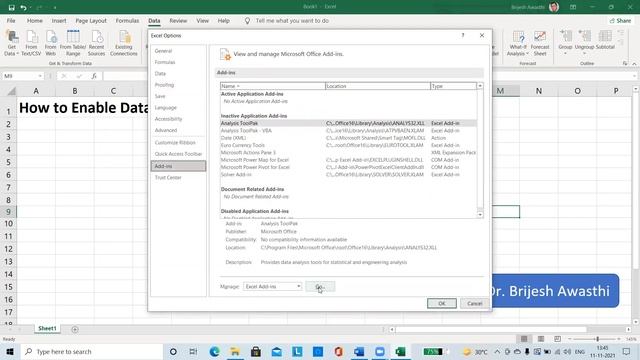 How to Enable Data Analysis Toolpak in Excel 2019 By Dr Brijesh Awasthi смотреть онлайн