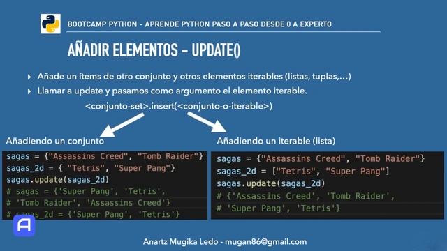 Bootcamp Python 3 - Conjuntos (Set) - Añadir elementos - add / update смотреть онлайн