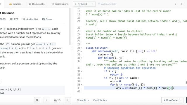 Burst Balloons - Leetcode 312 - Dynamic Programming - Python смотреть онлайн