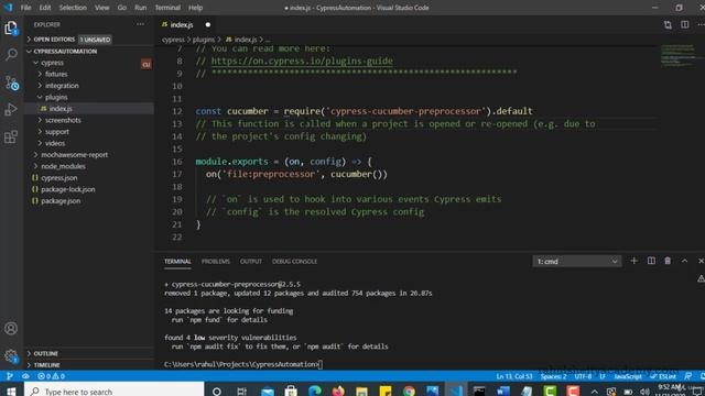 065 Install Cucumber Cypress Preprocessor Plugin and set it in index.js file смотреть онлайн