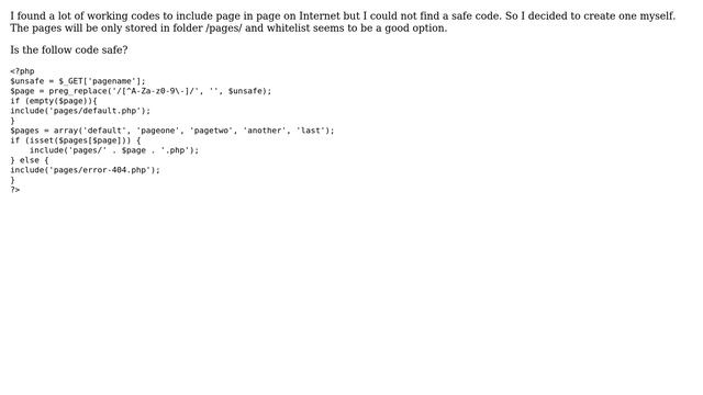 Code Review: PHP include page index.php?page=GET safety preg_replace смотреть онлайн