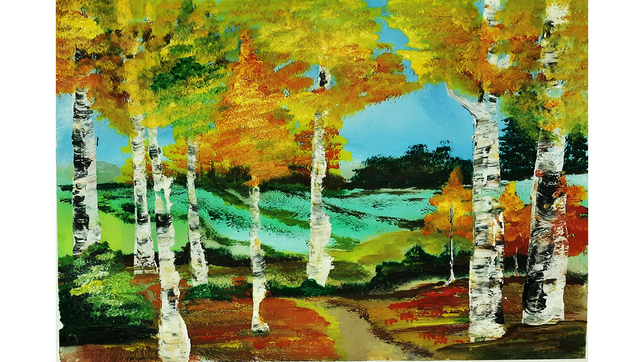 Как нарисовать березовую рощу. Рисуем осень гуашью. Осенний пейзаж. смотреть онлайн
