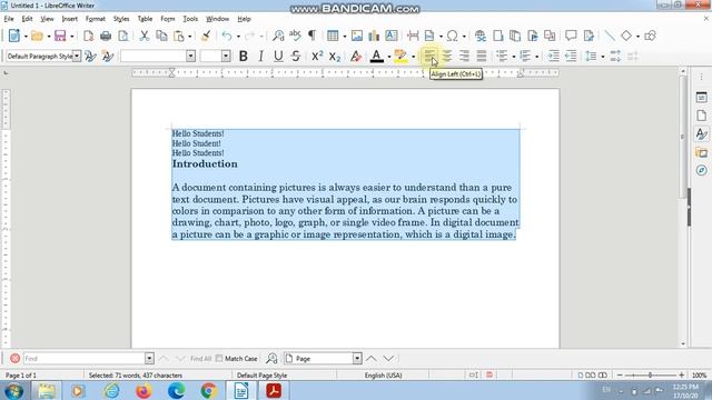 LibreOffice Writer Text Alignment