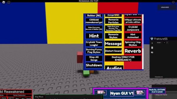 showcasing roblox require script (romania gui)