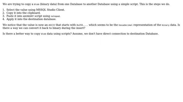 Databases: How to copy blob (binary data) from one DB to DB using a script? смотреть онлайн