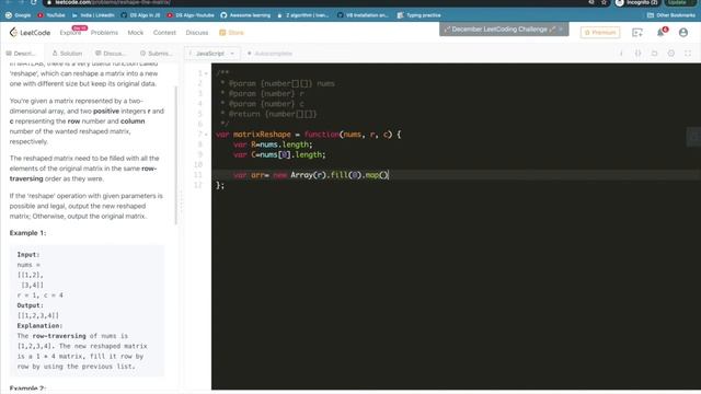 LeetCode in JavaScript - Reshape the Matrix смотреть онлайн