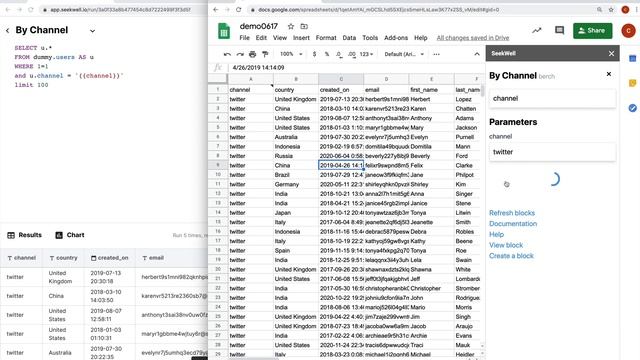 Customer Demo - SQL to Google Sheets, Google Sheets Addon, and Parameters смотреть онлайн