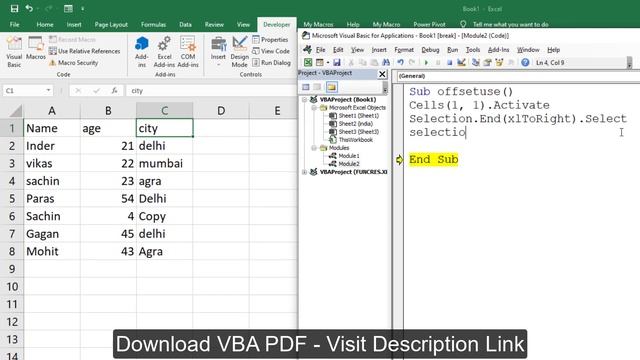 VBA - Offset Function Working - Learn VBA Tutorial in Hindi смотреть онлайн