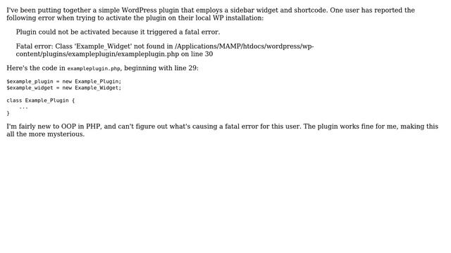 Wordpress: Plugin won't activate, fatal error (widget class not found) смотреть онлайн