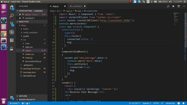 React with socket Hindi Tutorial #2 Receive message смотреть онлайн