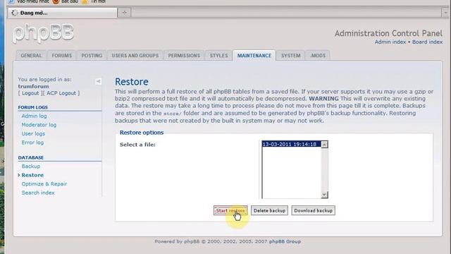 backup & restore database forum PHPBB смотреть онлайн