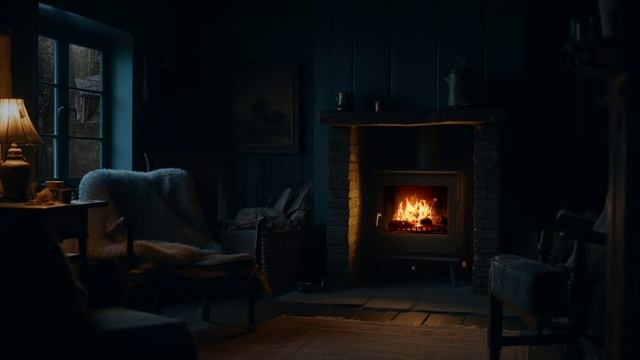 Уютная атмосфера комната с тихим ночным дождем и потрескивающими звуками камина смотреть онлайн