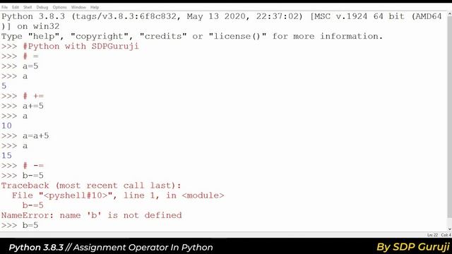 Assignment Operator in Python in Hindi #5 | Part - 1 | Operator in Python | 2020 | SDP Guruji смотреть онлайн