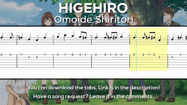 Higehiro OP - Omoide Shiritori Guitar Tutorial [TABS] (Easy) смотреть онлайн