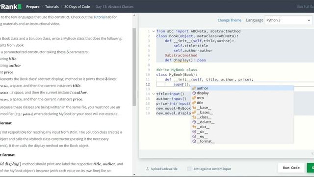 HackerRank 30 Days of Code | Day 13: Abstract Classes | Python смотреть онлайн