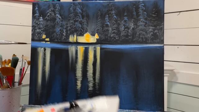 How To Paint “Winter Retreat On The Lake” acrylic step by step painting tutorial EASY FOR BEGINNERS смотреть онлайн