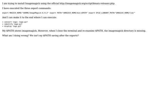 $PATH not saving after exporting Imagemagick paths смотреть онлайн