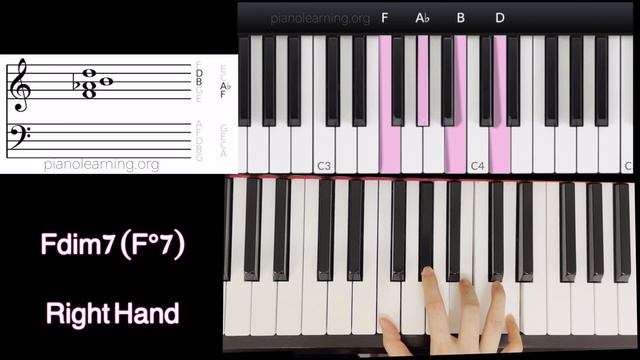 how to play Fdim (F°) / Fmb5 / Fm-5 / Fdim7 (F°7) on piano in 35 secs смотреть онлайн
