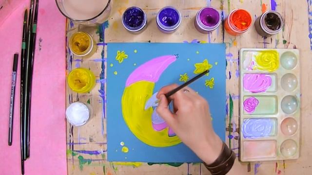 Как нарисовать мальчика на луне - урок рисования, гуашь, рисуем дома поэтапно смотреть онлайн