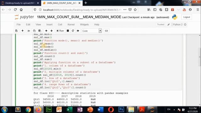 Python Descriptive statistics|Data handling using pandas II |Class 12|Informatics Practices | Unit- смотреть онлайн